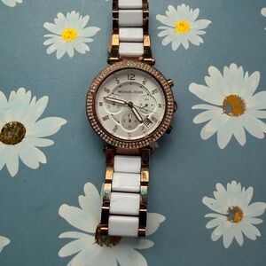 Michael Kors Rose Gold and White Watch